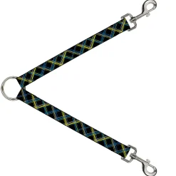 Dog Leash Splitter - Plaid Black/Yellow/Turquoise/Gray