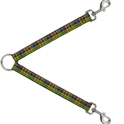 Dog Leash Splitter - Plaid Black/Multi Neon