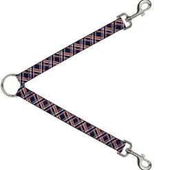 Dog Leash Splitter - Plaid X3 Navy/Orange/White