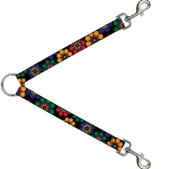 Dog Leash Splitter - Psychedelic Daisies Black/Multi Color