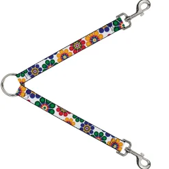 Dog Leash Splitter - Psychedelic Daisies C/U White/Multi Color