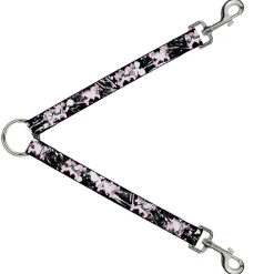 Dog Leash Splitter - Punk Heart & Cross Bones w/Splatter Black/White