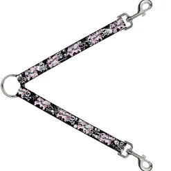 Dog Leash Splitter - Punk Princess Heart & Cross Bones w/Skulls & Splatter Black/White