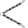 Dog Leash Splitter - Punk Princess Heart & Cross Bones w/Splatter Black/White