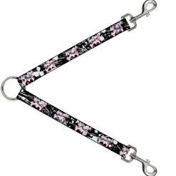 Dog Leash Splitter - Punk Princess Heart & Cross Bones w/Splatter Black/White