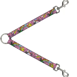 Dog Leash Splitter - Rainbow Cloud Stars Pink