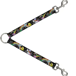 Dog Leash Splitter - Rainbow Cloud Stars Black