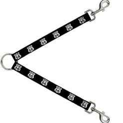Dog Leash Splitter - ROUTE 66 Highway Sign Repeat Black/White