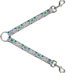 Dog Leash Splitter - 90s Nineties Grid Pattern Vibrant Gray Multi Color