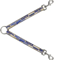 Dog Leash Splitter - SAUCE Typography Collage Tan/White/Blue