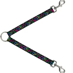 Dog Leash Splitter - Sketch Skull/Star/Heart/Checker Black/Multi