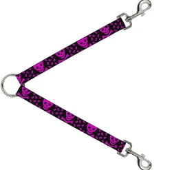 Dog Leash Splitter - Skull w/Babies Black/Fuchsia