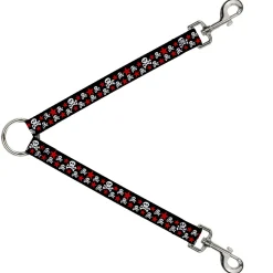 Dog Leash Splitter - Skulls & Stars Black/White/Red