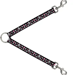 Dog Leash Splitter - Skulls & Stars Black/White/Pink