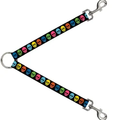 Dog Leash Splitter - Skulls Black/Multi Color