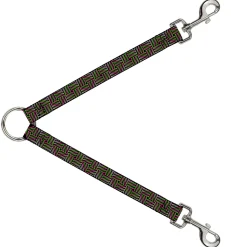 Dog Leash Splitter - Square Lines Black/Greens/Pinks