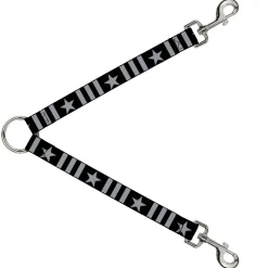 Dog Leash Splitter - Star and Three Stripes Black/Gray
