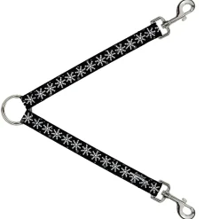 Dog Leash Splitter - Starry Snowflakes Black White Gray