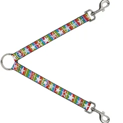 Dog Leash Splitter - Stars w/Lines Gray/Multi Color/White