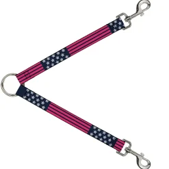 Dog Leash Splitter - Stars & Stripes2 Blue/White/Pink