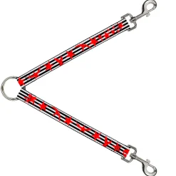 Dog Leash Splitter - Stripes & Stars Black/White/Red