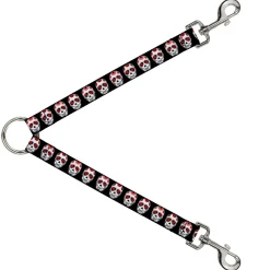 Dog Leash Splitter - Sugar Skulls Black/White/Red