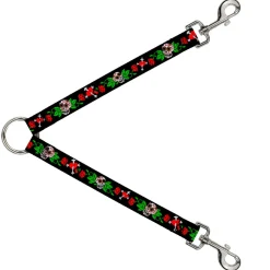 Dog Leash Splitter - Sugar Skull w/Roses & Heart