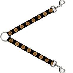 Dog Leash Splitter - Sunflower Face Repeat Black