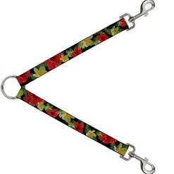 Dog Leash Splitter - Tropical Floral Collage Black/Red/Orange