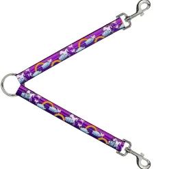 Dog Leash Splitter - Unicorns/Rainbows w/Stripes Purple