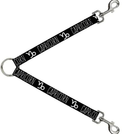 Dog Leash Splitter - Zodiac CAPRICORN/Symbol Black/White