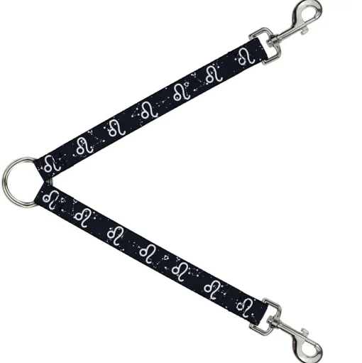 Dog Leash Splitter - Zodiac Leo Symbol/Constellations Black/White