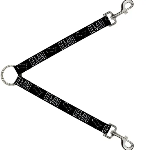 Dog Leash Splitter - Zodiac GEMINI/Constellation Black/White