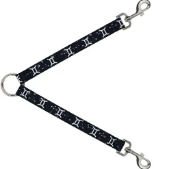 Dog Leash Splitter - Zodiac Gemini Symbol/Constellations Black/White