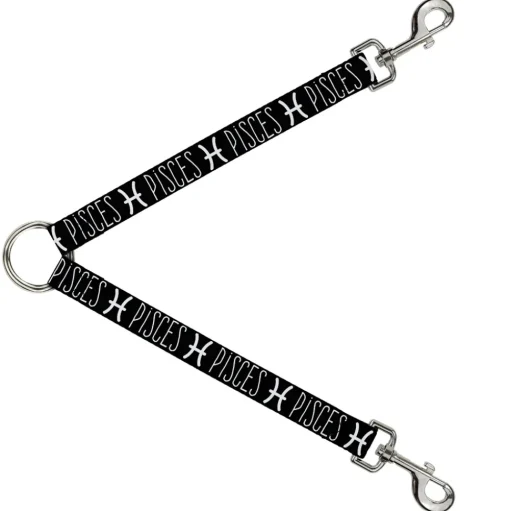 Dog Leash Splitter - Zodiac PISCES/Symbol Black/White