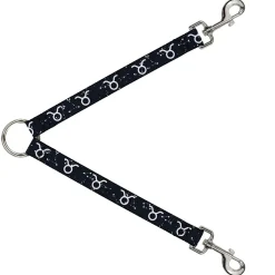 Dog Leash Splitter - Zodiac Taurus Symbol/Constellations Black/White