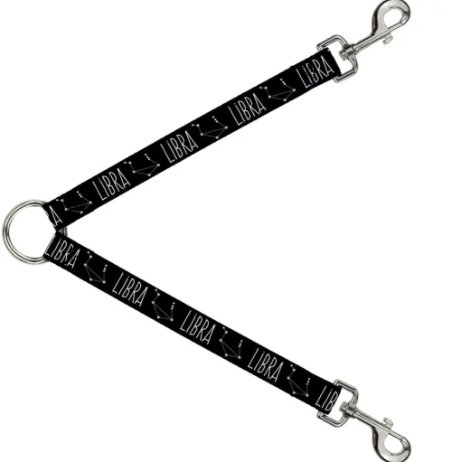 Dog Leash Splitter - Zodiac LIBRA/Constellation Black/White