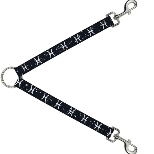 Dog Leash Splitter - Zodiac Pisces Symbol/Constellations Black/White