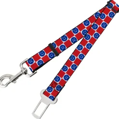 Dog Safety Seatbelt for Cars - Smiley Sad Face Checker Red/White/Blue