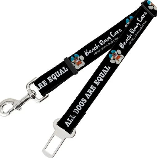 Dog Safety Seatbelt for Cars - BEACH DAWG CARE ALL DOGS ARE EQUAL Black/White