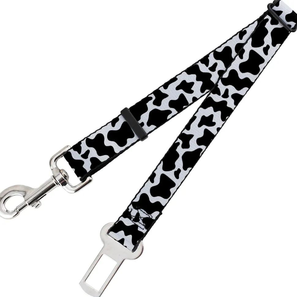 Dog Safety Seatbelt for Cars - Cow Pattern Print White/Black