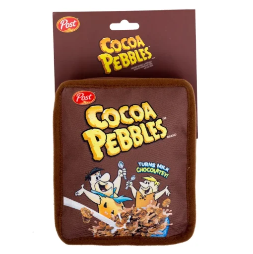 Dog Toy Squeaker Plush - Cocoa Pebbles Fred Flintstone and Barney Rubble Cereal Box Replica