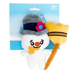 Dog Toy Squeaker Plush - Frosty the Snowman with Broom Full Body Pose