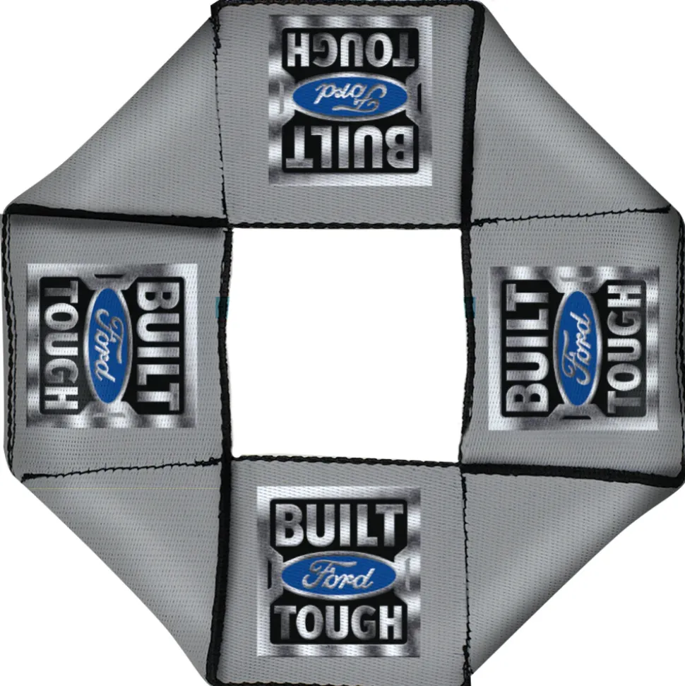 Dog Toy Squeaky Octagon Flyer - BUILT FORD TOUGH Logo3 Gray/Silver Gradient/Blue