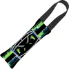 Dog Toy Squeaky Tug Toy - Football Helmet CLOSE-UP/Scribble Stripe Black/Neon Green/Blue/White - NAVY Handle Webbing
