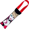 Dog Toy Squeaky Tug Toy - Harley Quinn Face + Diamond Icon CLOSE-UP Black Red - RED Webbing