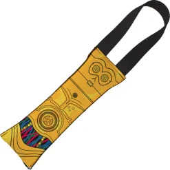 Dog Toy Squeaky Tug Toy - Star Wars C3-PO Front View CLOSE-UP + Wires Black Multi Color - BLACK Handle Webbing