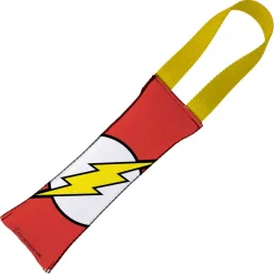 Dog Toy Squeaky Tug Toy - Flash Face + Flash Icon CLOSE-UP Red Yellow