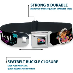 DORA THE EXPORER Logo2 Black/Multi Color Seatbelt Buckle Collar - Dora & Boots Pose/Floral LET'S PLAY!/VAMOS A JUGAR! Black/White/Multi Color