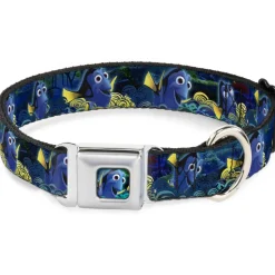 Dory Pose2/Swirls Full Color Blues/Yellows Seatbelt Buckle Collar - Dory Poses/Swirls Blues/Yellows